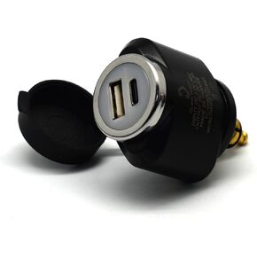 Cliff Top Motorcycle DIN Hella USB Charger 36W PD USB C and QC 3.0 Compatible with BMW Triumph Tiger Ducati Motorcycle (Mini)