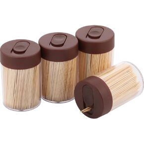 Toothpick Holder, 3000 Count Bamboo Toothpicks with 4 Reusable Toothpick Dispenser, Sturdy Smooth Health Toothpicks for Party, Bar, Olive, Barbecue, Fruit and Teeth Cleaning