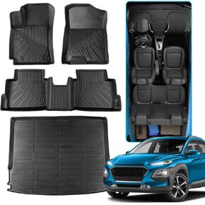 2025 2024 لسيارة Hyundai Kona لجميع الأحوال الجوية SEL/SE/N Line/سجادات أرضية مطاطية محدودة (ليست للمركبات الكهربائية)، حماية لجميع المواسم مقاومة للماء ومضادة للانزلاق، بطانة صندوق السيارة الخلفي/الحمولة، ملحقات حماية السيارات