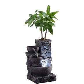 MAOCHI Indoor Tabletop Fountain Waterfall Meditation Exquisite Meditation Desk Water Decorative Zen Fountain Office and Home Decoration Grow Plant/Herbs by Yourself
