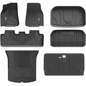 3W Tesla Model Y Floor Mats, All-Weather TPE Floor Liner Compatible for Tesla Model Y 2020-2024, Full Set Black Floor Mats, Cargo Liner and Rear Seat Back Mats Accseeories for Tesla 5-Seater