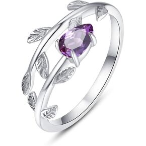 PRAYMOS 925 Sterling Silver Leaf Birthstone Rings Adjustable Open Ring for Women with Jewelry Box Size 7-9