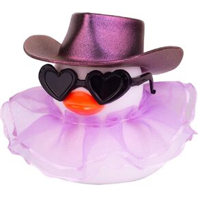 Car Rubber Duck Ornament Cute White Duck Car Dashboard Decoration Accessories with Mini Hat Sunglasses and Skirt for Car Dashboard Decoration Accessories(A21)