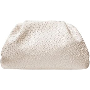 QWINEE Women's Woven Evening Bag Dumpling Clutch Purse No Strap Handbags Elegant Faux PU Leather Clutch Bag