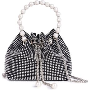 Desy & Feeci Bling Rhinestone Purse for Women, Glitter Clutch Handbag Bucket Evening Bag for Girls Wedding Party
