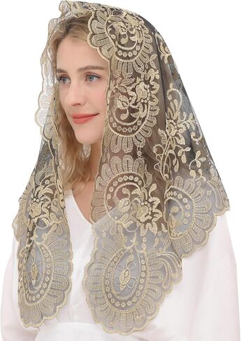 Gold Latin Mass Church Mantilla Lace Veil For Prayer Catholic Mass Church Veil Women's Latin Mass Head Covering in Kuwait