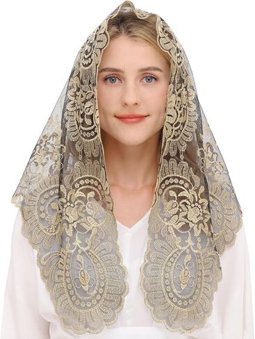 Gold Latin Mass Church Mantilla Lace Veil For Prayer Catholic Mass Church Veil Women's Latin Mass Head Covering in Kuwait
