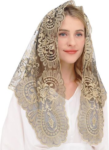 Gold Latin Mass Church Mantilla Lace Veil For Prayer Catholic Mass Church Veil Women's Latin Mass Head Covering in Kuwait