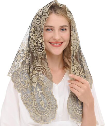 Gold Latin Mass Church Mantilla Lace Veil For Prayer Catholic Mass Church Veil Women's Latin Mass Head Covering in Kuwait