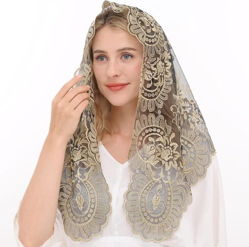 Gold Latin Mass Church Mantilla Lace Veil For Prayer Catholic Mass Church Veil Women's Latin Mass Head Covering in Kuwait