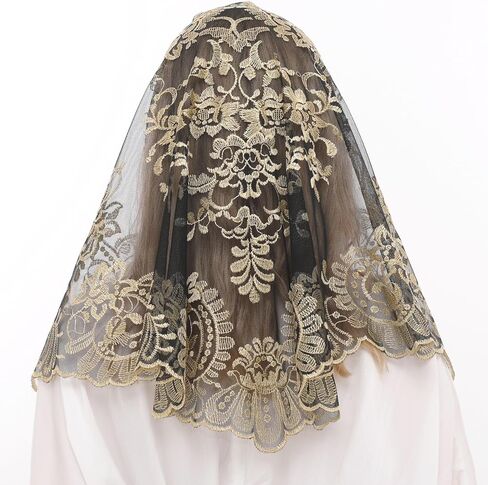 Gold Latin Mass Church Mantilla Lace Veil For Prayer Catholic Mass Church Veil Women's Latin Mass Head Covering in Kuwait
