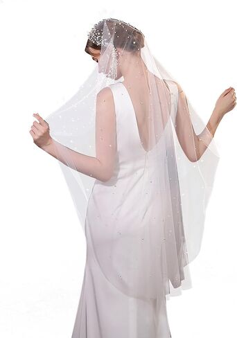 Wedding Veils 1 Tier Pearl Length 51.18 in,Suitable for Travel Weddings, Birthday Celebrations, Friends Parties, Church Weddings in Saudi Arabia
