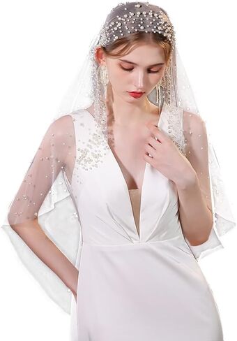 Wedding Veils 1 Tier Pearl Length 51.18 in,Suitable for Travel Weddings, Birthday Celebrations, Friends Parties, Church Weddings in Saudi Arabia