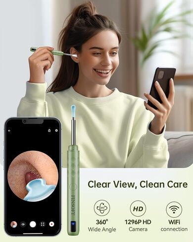 Ear Wax Removal Tool Camera, Ear Cleaner with Camera, Ear Wax Removal Cleaning Kit with 1296P HD Camera and 6 LED Lights, Earwax Removal Kit with 10 Ear Pick for iOS and Android, Black in Saudi Arabia