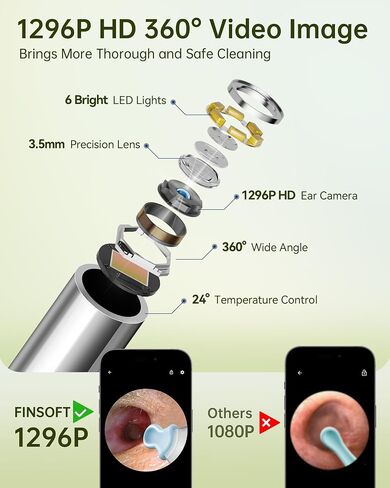 Ear Wax Removal Tool Camera, Ear Cleaner with Camera, Ear Wax Removal Cleaning Kit with 1296P HD Camera and 6 LED Lights, Earwax Removal Kit with 10 Ear Pick for iOS and Android, Black in Saudi Arabia