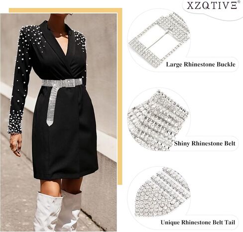 حزام خصر نسائي من XZQTIVE مصنوع من الكريستال وحجر الراين والألماس اللامع وحزام خصر لفساتين الجينز والسراويل الفضية والذهبية in Kuwait
