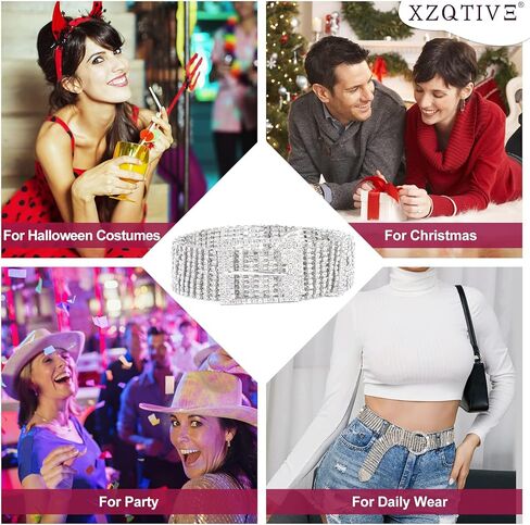 حزام خصر نسائي من XZQTIVE مصنوع من الكريستال وحجر الراين والألماس اللامع وحزام خصر لفساتين الجينز والسراويل الفضية والذهبية in Kuwait