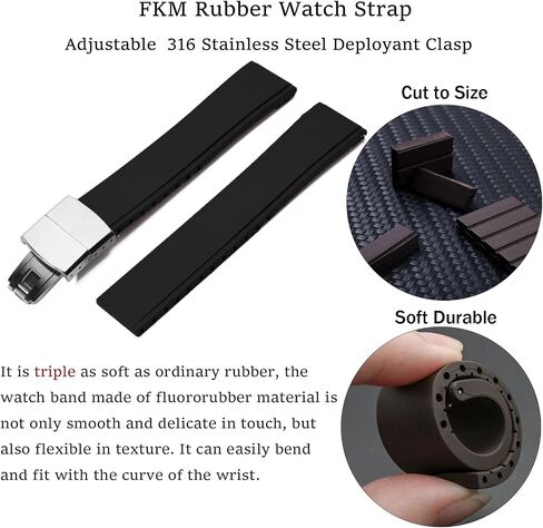 FKM Rubber Watch Bands Deployment Clasp Adjustable CTS Fluororubber 19mm 20mm 21mm 22mm Quick Release Soft Durable FKM Rubber Watch Strap Universal Replacement Band Strap for Men Women in Saudi Arabia