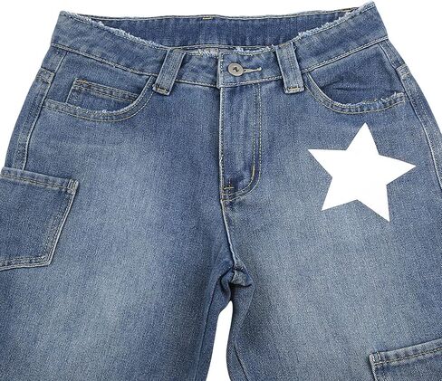 HOXIJIA Women High Waisted Wide Leg Denim Pants Y2K Patterned Baggy Flared Hem Jeans Stretch Bell Bottom Trousers in Kuwait