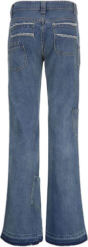 HOXIJIA Women High Waisted Wide Leg Denim Pants Y2K Patterned Baggy Flared Hem Jeans Stretch Bell Bottom Trousers in Kuwait