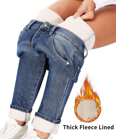 Women's Fleece Lined Jeans Thermal Flannel Lined Jeans Winter Warm Thicken Skinny Stretch Denim Pants in Kuwait