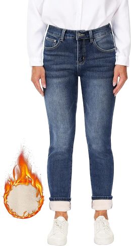 Women's Fleece Lined Jeans Thermal Flannel Lined Jeans Winter Warm Thicken Skinny Stretch Denim Pants in Kuwait