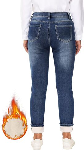 Women's Fleece Lined Jeans Thermal Flannel Lined Jeans Winter Warm Thicken Skinny Stretch Denim Pants in Kuwait