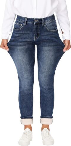Women's Fleece Lined Jeans Thermal Flannel Lined Jeans Winter Warm Thicken Skinny Stretch Denim Pants in Kuwait