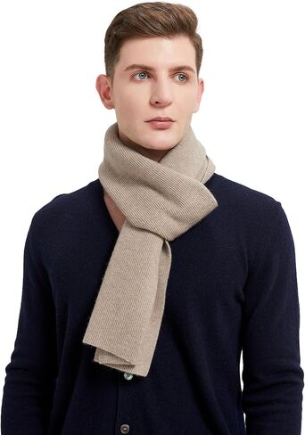 GreenMount Men’s Cashmere Scarf Ribbed Knitted 100% Cashmere Scarf Warm Thick Soft for Fall Winter Men in Kuwait