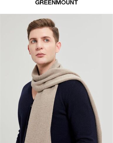 GreenMount Men’s Cashmere Scarf Ribbed Knitted 100% Cashmere Scarf Warm Thick Soft for Fall Winter Men in Kuwait