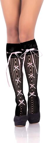 Benefeet Sox Womens Girls Lace Fishnet Knee High Stockings Pink Bow Cute Fancy Sheer Mesh High Tube Long Knee High Socks in Kuwait