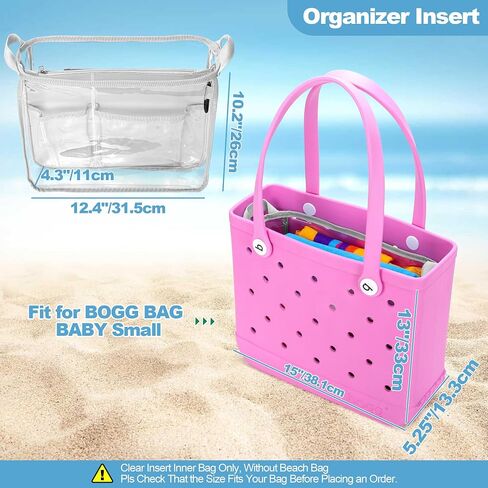 Clear Beach Bag Organizer Insert Compatible with BOGG BAG BABY Small, Waterproof Organizer Liner Compatible with BOGG BAG BABY Small, Insert Divider Pouch 12.4 x 4.3 x 10.2 Inches, Pink in Saudi Arabia