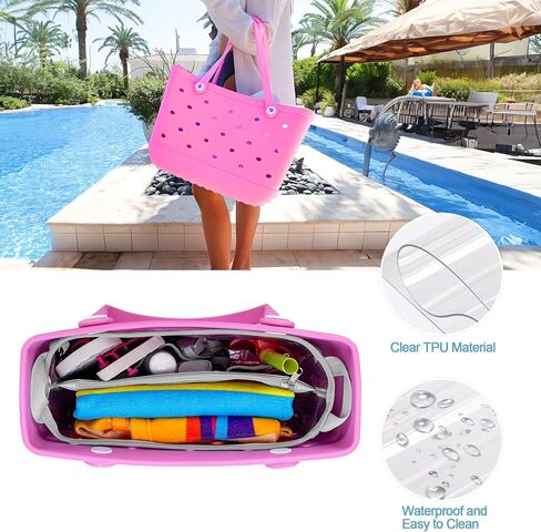 Clear Beach Bag Organizer Insert Compatible with BOGG BAG BABY Small, Waterproof Organizer Liner Compatible with BOGG BAG BABY Small, Insert Divider Pouch 12.4 x 4.3 x 10.2 Inches, Pink in Saudi Arabia