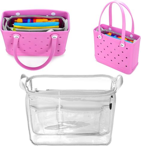 Clear Beach Bag Organizer Insert Compatible with BOGG BAG BABY Small, Waterproof Organizer Liner Compatible with BOGG BAG BABY Small, Insert Divider Pouch 12.4 x 4.3 x 10.2 Inches, Pink in Saudi Arabia