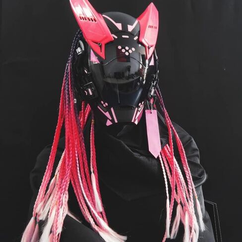 Futuristic Punk Mask Cosplay Collection Pink Braids LED Lights Cool Mask Halloween Costume Women Men DJ Party Masks in Kuwait