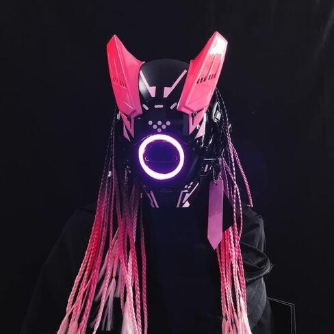Futuristic Punk Mask Cosplay Collection Pink Braids LED Lights Cool Mask Halloween Costume Women Men DJ Party Masks in Kuwait