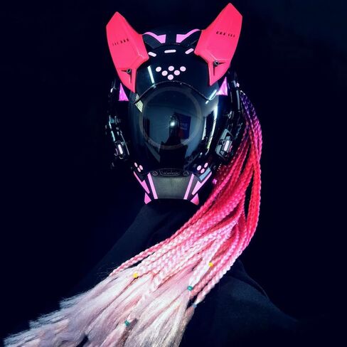 Futuristic Punk Mask Cosplay Collection Pink Braids LED Lights Cool Mask Halloween Costume Women Men DJ Party Masks in Kuwait
