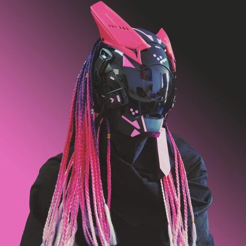 Futuristic Punk Mask Cosplay Collection Pink Braids LED Lights Cool Mask Halloween Costume Women Men DJ Party Masks in Kuwait