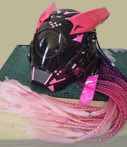 Futuristic Punk Mask Cosplay Collection Pink Braids LED Lights Cool Mask Halloween Costume Women Men DJ Party Masks in Kuwait