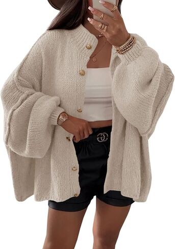 Saodimallsu Womens Oversized Cardigans Long Lantern Sleeve Button Down Chunky Knit Loose Fall Sweater Coats in Saudi Arabia