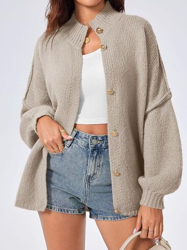 Saodimallsu Womens Oversized Cardigans Long Lantern Sleeve Button Down Chunky Knit Loose Fall Sweater Coats in Saudi Arabia