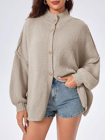 Saodimallsu Womens Oversized Cardigans Long Lantern Sleeve Button Down Chunky Knit Loose Fall Sweater Coats in Saudi Arabia