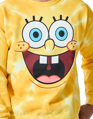 Bioworld Spongebob Squarepants Big Face Spongebob Men’s Yellow Spiral Wash Crew Neck Long Sleeve Fleece Sweatshirt in Kuwait