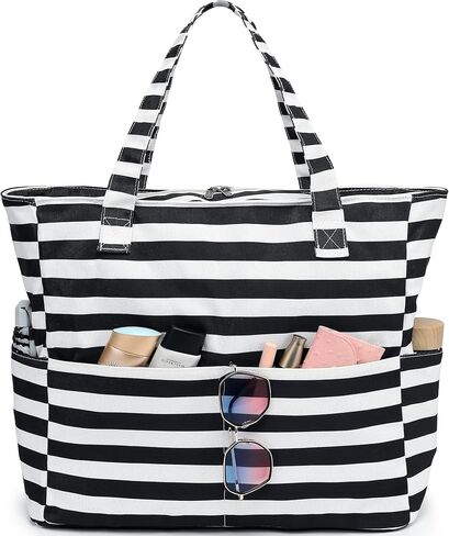 LEDAOU Beach Bag Waterproof Sandproof Women Tote Bag Pool Bag with Zipper for Gym Grocery Travel with Wet Pocket in Saudi Arabia