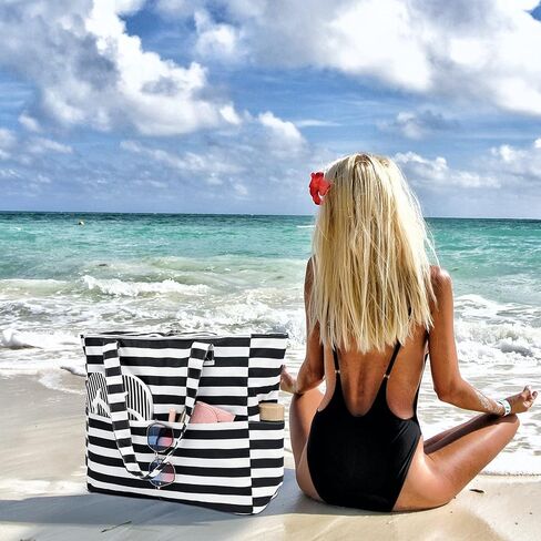 LEDAOU Beach Bag Waterproof Sandproof Women Tote Bag Pool Bag with Zipper for Gym Grocery Travel with Wet Pocket in Saudi Arabia