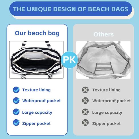 LEDAOU Beach Bag Waterproof Sandproof Women Tote Bag Pool Bag with Zipper for Gym Grocery Travel with Wet Pocket in Saudi Arabia