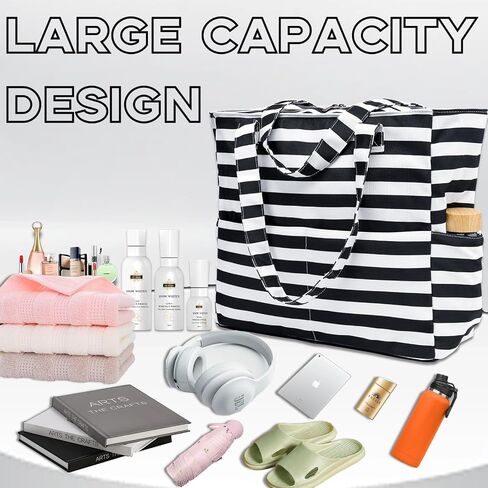 LEDAOU Beach Bag Waterproof Sandproof Women Tote Bag Pool Bag with Zipper for Gym Grocery Travel with Wet Pocket in Saudi Arabia