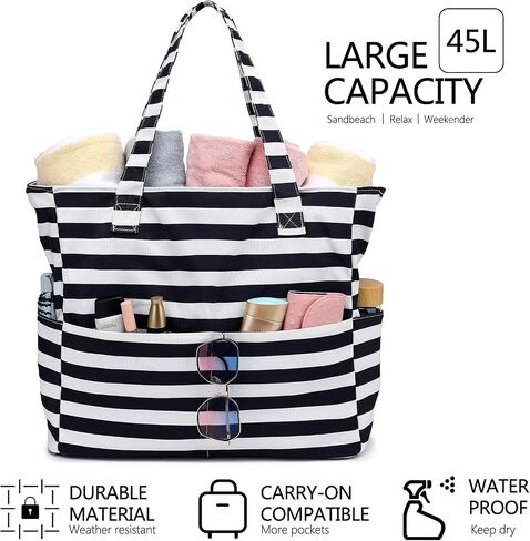 LEDAOU Beach Bag Waterproof Sandproof Women Tote Bag Pool Bag with Zipper for Gym Grocery Travel with Wet Pocket in Saudi Arabia
