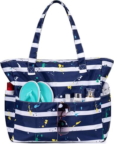 LEDAOU Beach Bag Waterproof Sandproof Women Tote Bag Pool Bag with Zipper for Gym Grocery Travel with Wet Pocket in Saudi Arabia
