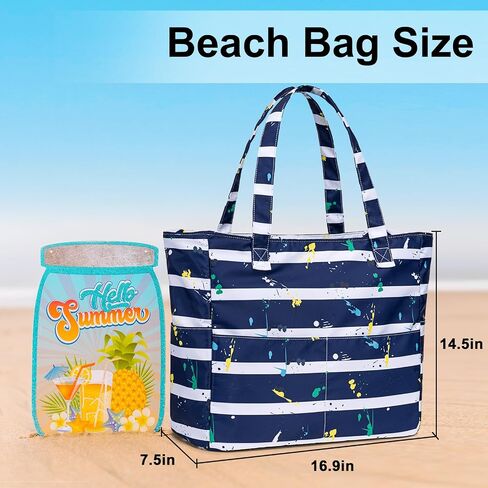 LEDAOU Beach Bag Waterproof Sandproof Women Tote Bag Pool Bag with Zipper for Gym Grocery Travel with Wet Pocket in Saudi Arabia